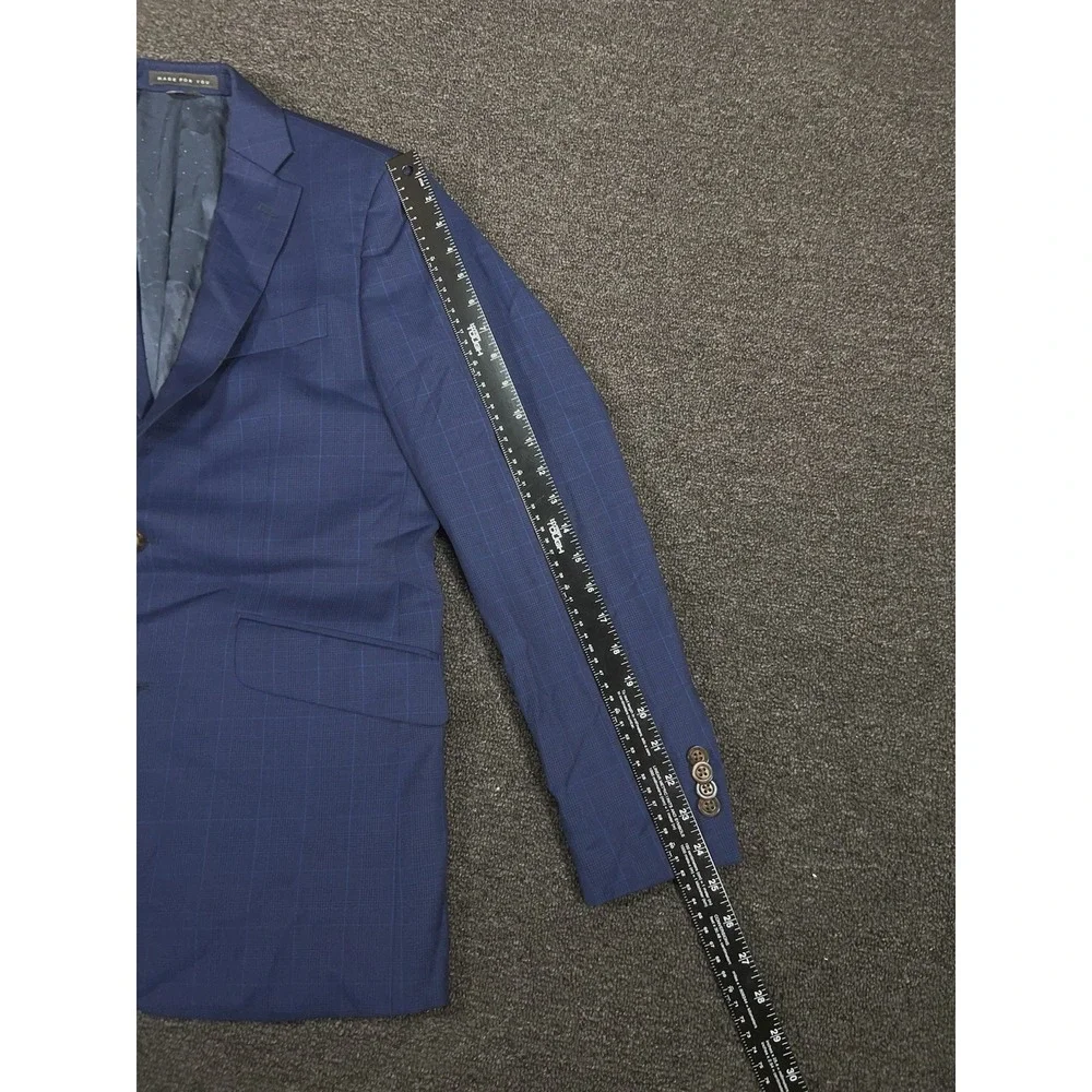 Indochino Blazer Jacket Men's 40R Blue Glen Plaid Wool Modern Sport Coat